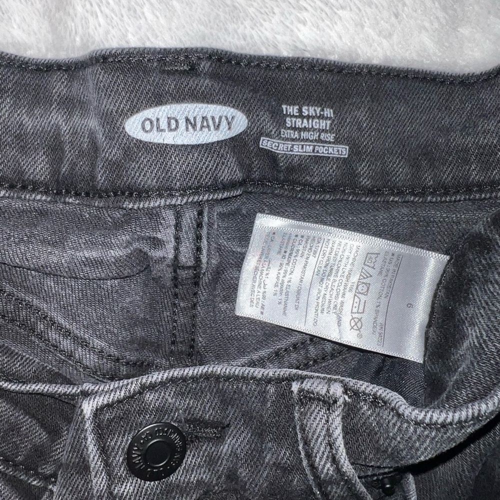 Old navy black straight leg jeans with slight distressing